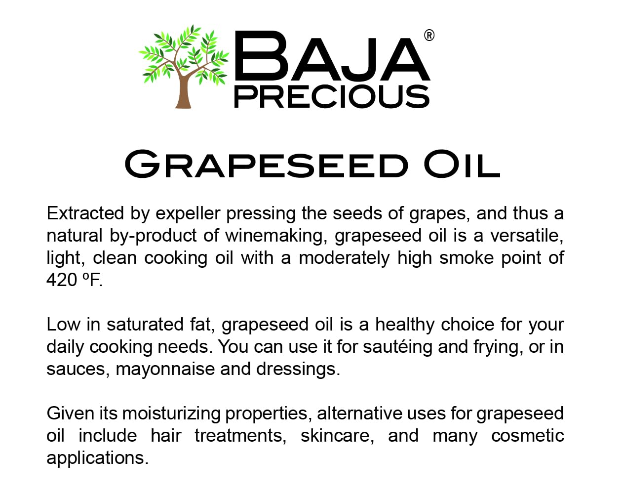 Baja Precious - Grapeseed Oil, Case of 4 X 1 Gallon Jugs