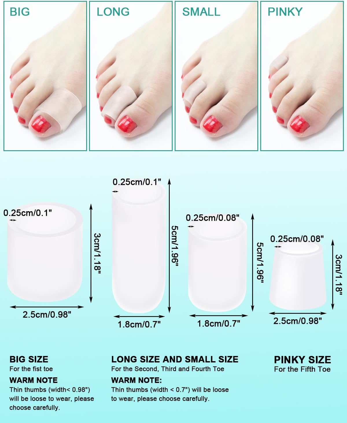 16 Pack Silicone Toe Sleeves Gel Corn Protectors Cushions for Women Men Foot Pain Relief, Soft Toe Tube Pads Corn Cushions for Calluses, Bunion Blisters, Hammertoe, Toenails Loss