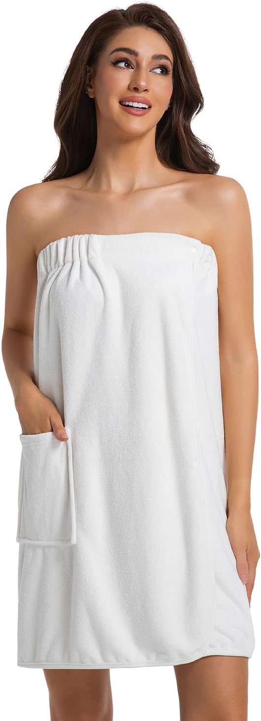 Womens Towel Wrap Bath Robe Lightweight Spa Body Wrap Shower Adjustable Snap Closure Bathrobe