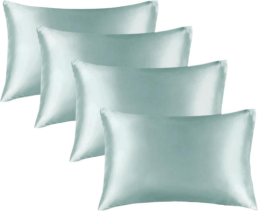 BEDELITE Satin Pillowcase for Hair and Skin, Super Soft Similar to Silk Pillow Cases 4 Pack with Envelope Closure, Cooling Pillowcases for Women Men (20"x30" Queen Size, Haze Blue)
