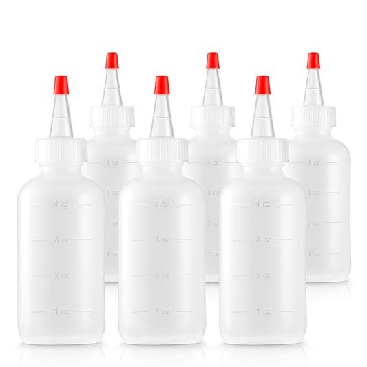 Bar5F 6-Pack Soft Squeeze Hair Applicator Bottle for Hair Treatment, Scalp Oil, Root, Color, 4 Ounce Translucent with Measuring Scale and Cap, BPA Free | Set of Bulk