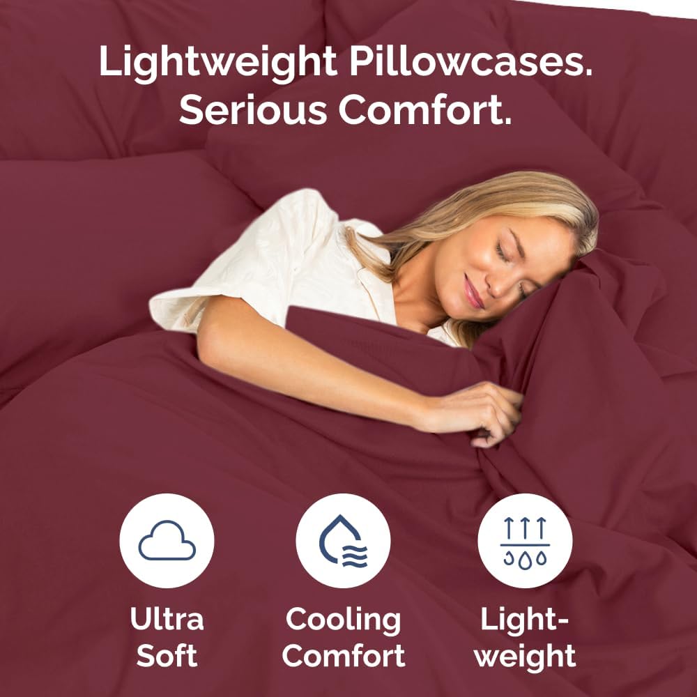 Standard Pillow Cases Set of 8 - Ultra Soft Hotel Quality Pillowcase Covers - Comfy, Cozy & Wrinkle Free - Shrink, Stain & Fade Resistant - Machine Washable Pillow Protectors - 8 Piece Set - Burgundy