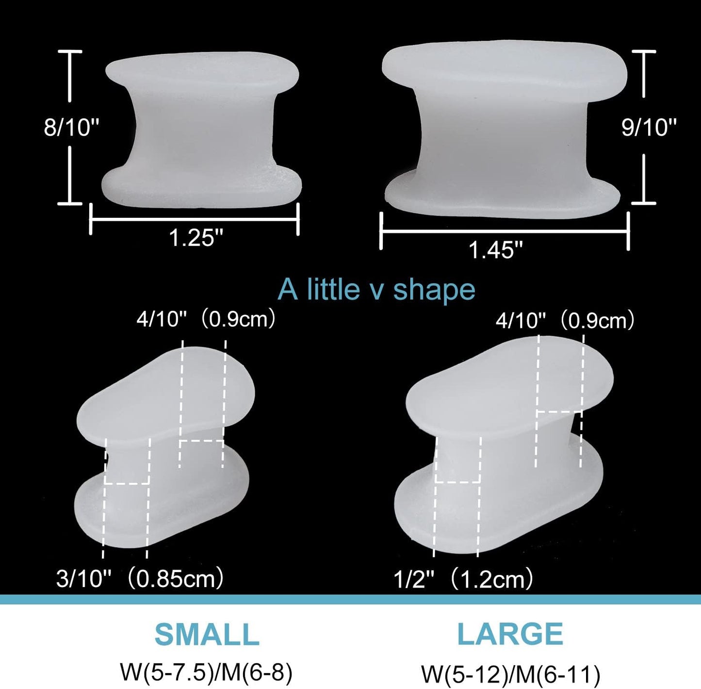 Povihome 10 Pack Toe Spacers Separators, Bunion Corrector Gel Orthotics (1/2'' Thick) for Bunion, Overlapping Toes - L Size