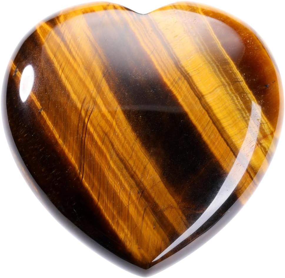 Jovivi 45mm Big Tiger Eye Crystal Heart Healing Crystals Heart Stones Polished Pocket Love Gemstones Chakra Reiki Energy Balancing Meditation Massage Gift