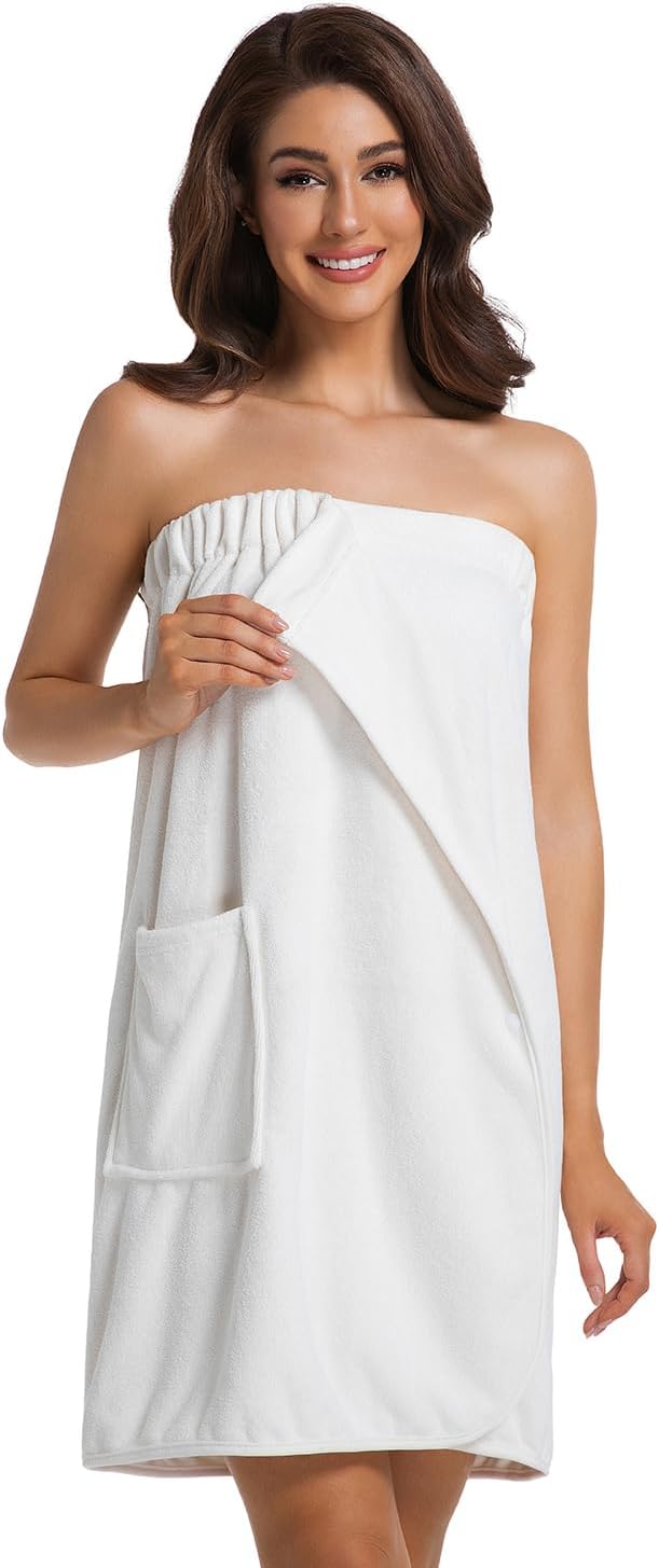Womens Towel Wrap Bath Robe Lightweight Spa Body Wrap Shower Adjustable Snap Closure