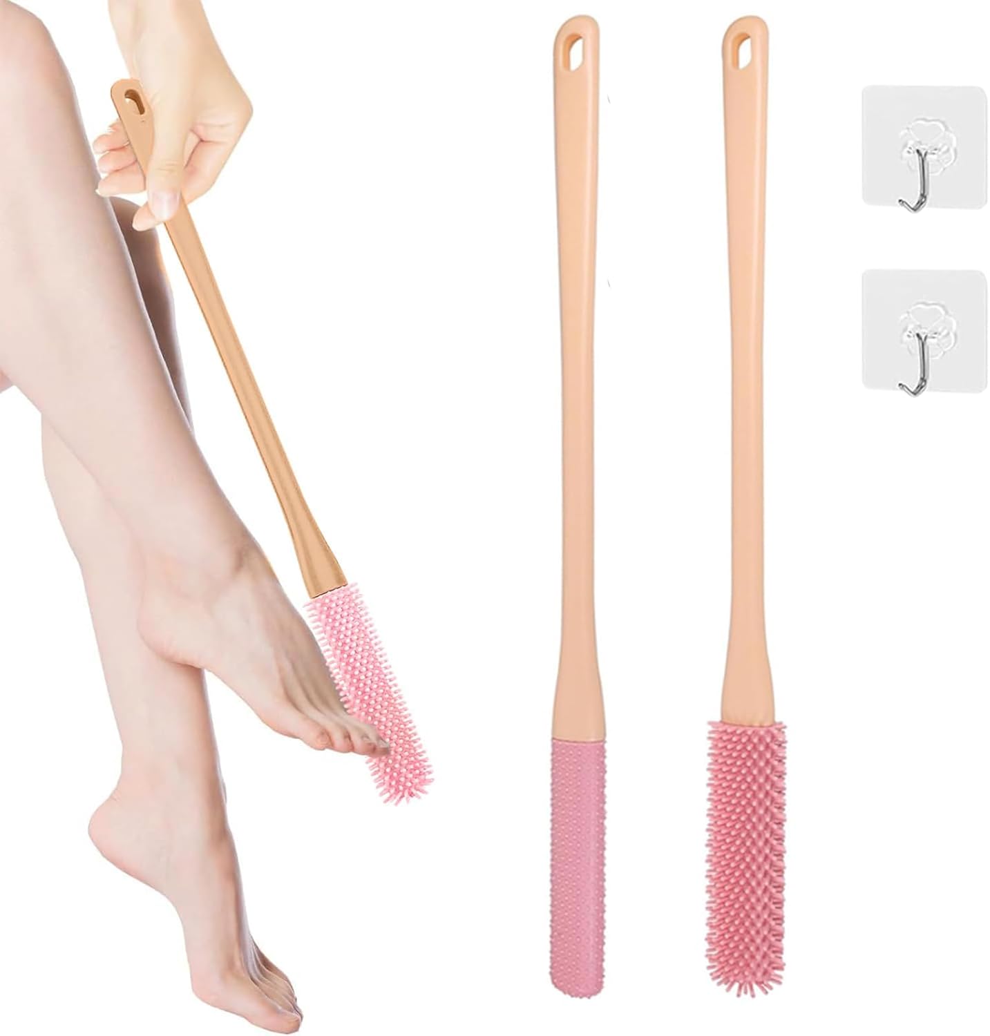Toe Cleaning Brush,15.7" Foot Scrubber in Shower with Long Handle Shower Foot Scrubber Foot Brush Toe Scrubber for Exfoliating for Men,Women and Seniors(Pink)