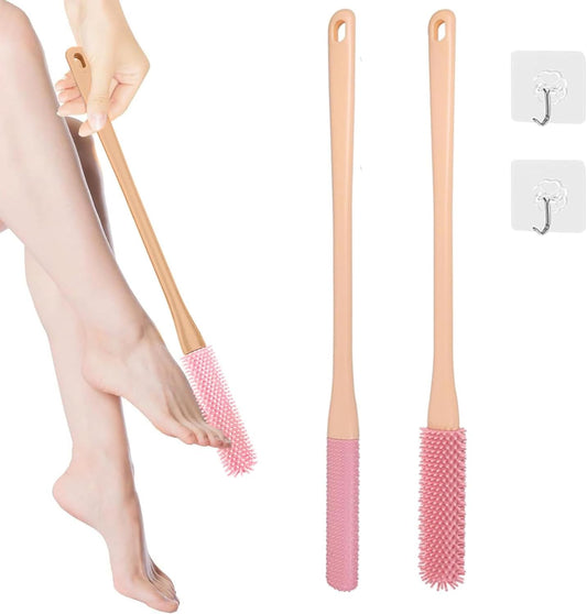 Toe Cleaning Brush,15.7" Foot Scrubber in Shower with Long Handle Shower Foot Scrubber Foot Brush Toe Scrubber for Exfoliating for Men,Women and Seniors(Pink)