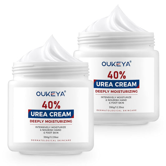 OUKEYA Urea Cream 40 Percent, Foot & Hand Cream for Dry Cracked, Urea Lotion for Feet Maximum Strength(12.35Oz X 2 Packs)