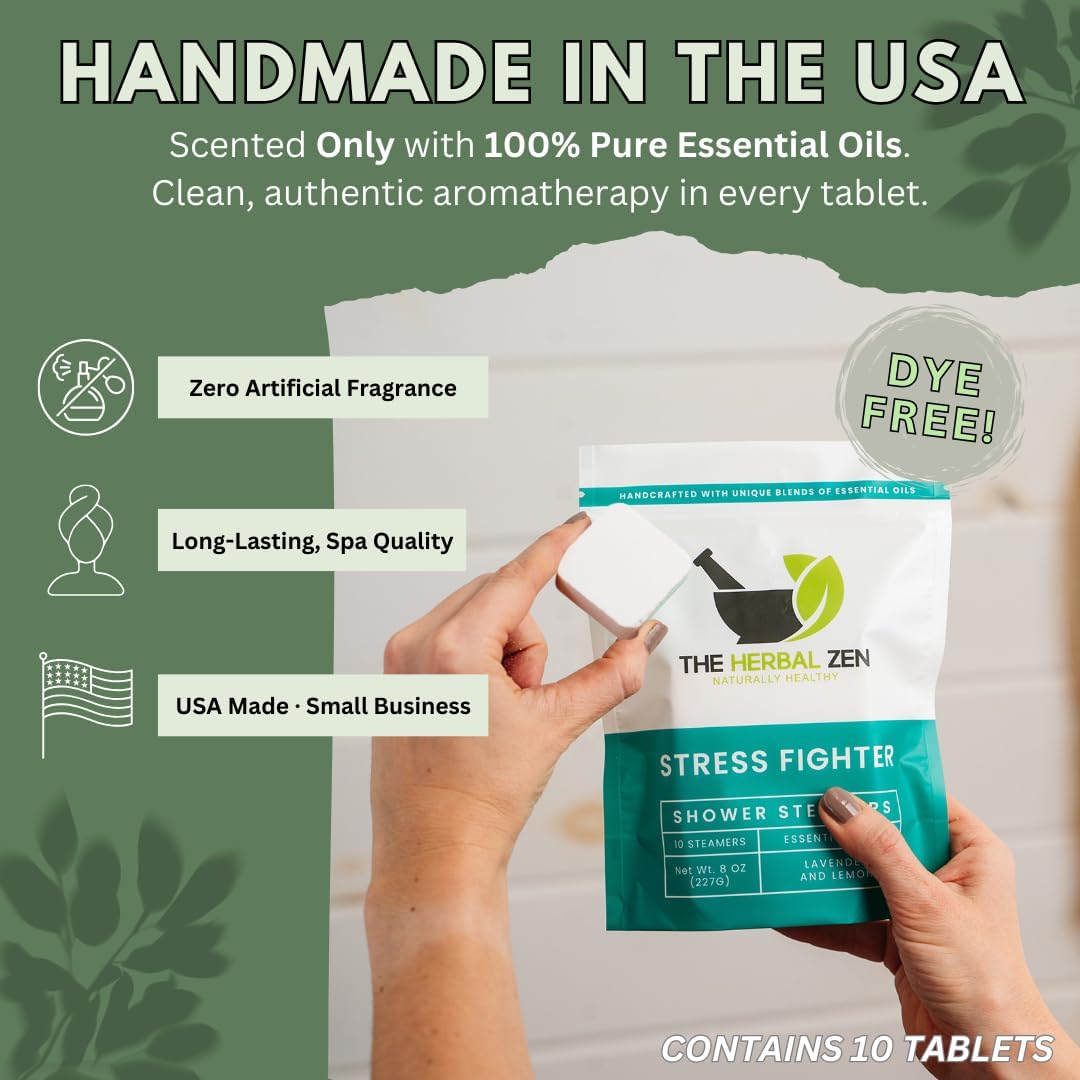 Stress Fighter Shower Steamers Aromatherapy for Relaxing - USA Made - Lavender & Lemon Shower Bomb Tablets – Christmas Gift - Adult Stocking Stuffer – Soothing Natural Essential Oils (10 Pack)