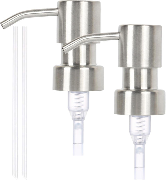 Soap and Lotion Dispenser Pumps, Stainless Steel Replacement Lotion Pump Parts, Brushed Nickel Metal Soap Dispensers（2 Pack