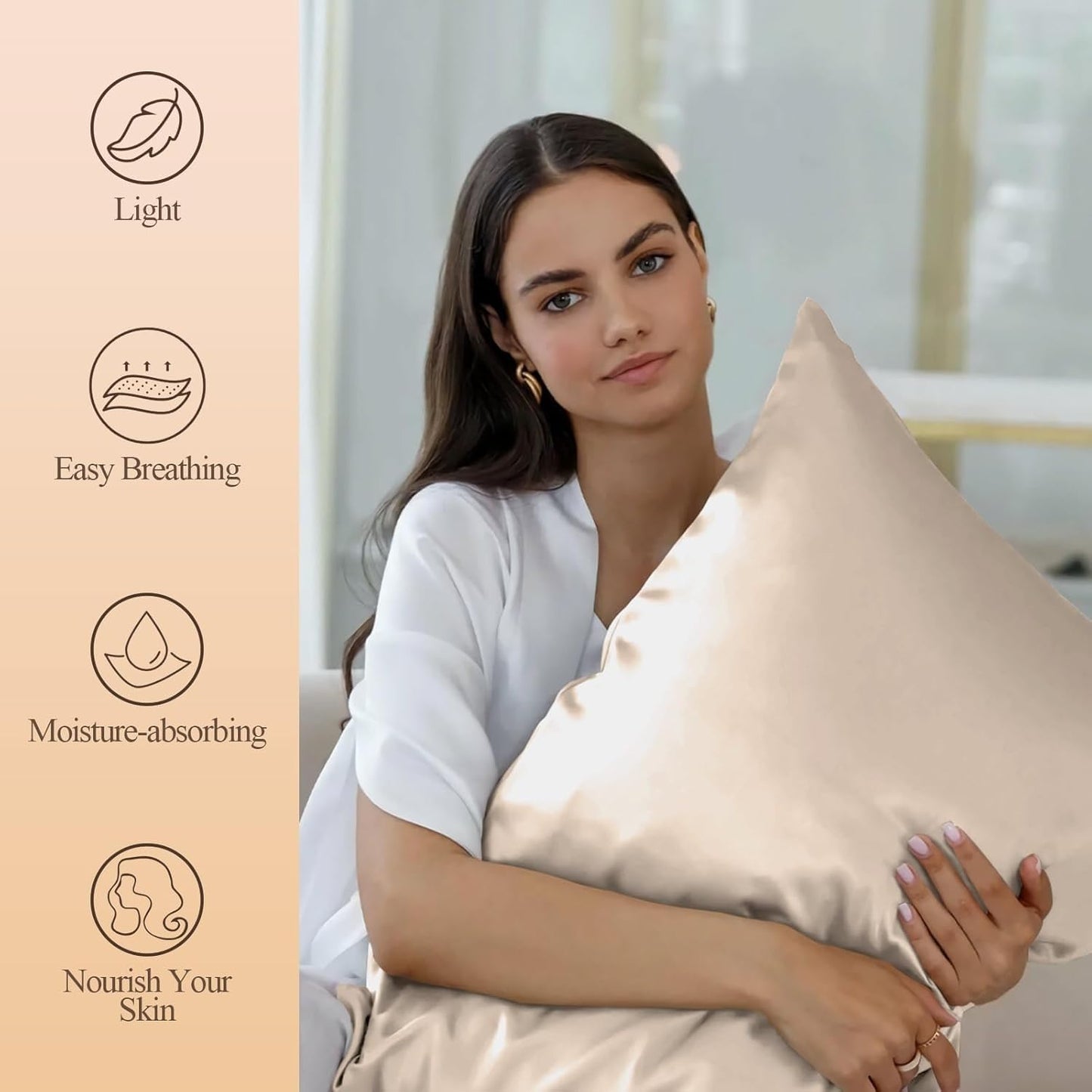 Juwenin Bedding,Super Soft and Luxury Silky Satin Pillowcase (Silky Satin Pillow Case for Hair) (Champagne, Body)