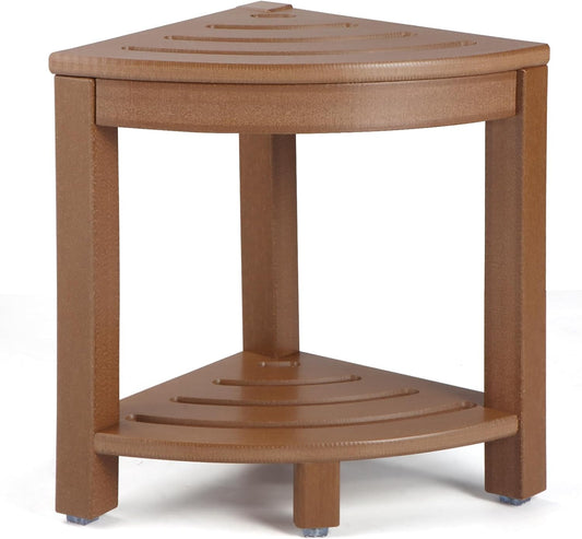 HDPE Corner Shower Stool,Shower Bench Seat with Storage Shelf for Shaving Legs Plastic Spa Bath Step Foot Rest for Bathroom Small Place (Teak)