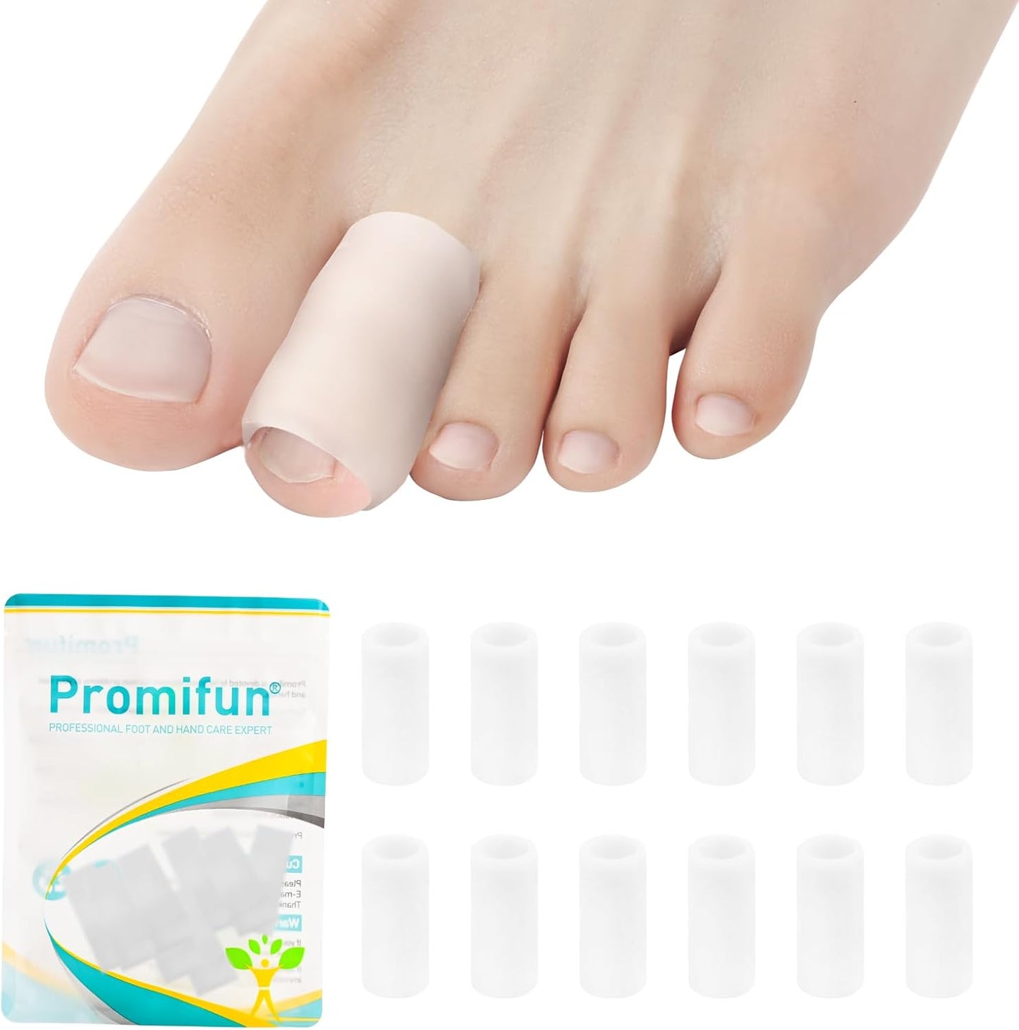 Silicone Toe Protectors – 12 Pack Silicone Toe Sleeve for Hammer Toes, Corns, Calluses, Blisters – Soft Gel Toe Tube Pads for Pain Relief(Clear)