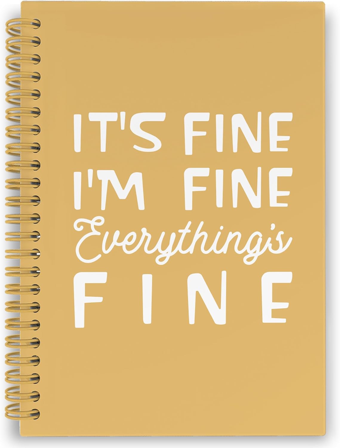 XPH Funny Yellow Spiral Notebook, It's Fine I'm Everything Is Fine Journaling Notebooks for Women Men, Humorous Hardcover Journals for Office 160 Pages 5.5 x 8.3 Inch, Sarcastic Gifts for Coworkers