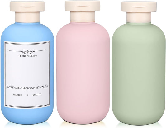 ASEVAT 6.7oz Airtight Plastic Travel Shampoo Bottles, Empty Squeeze Bottle, Travel Shampoo and Conditioner Bottles Refillable, Hand Soap Dispenser for Vacation, Gym, Lotion(PinkGreenBlue)