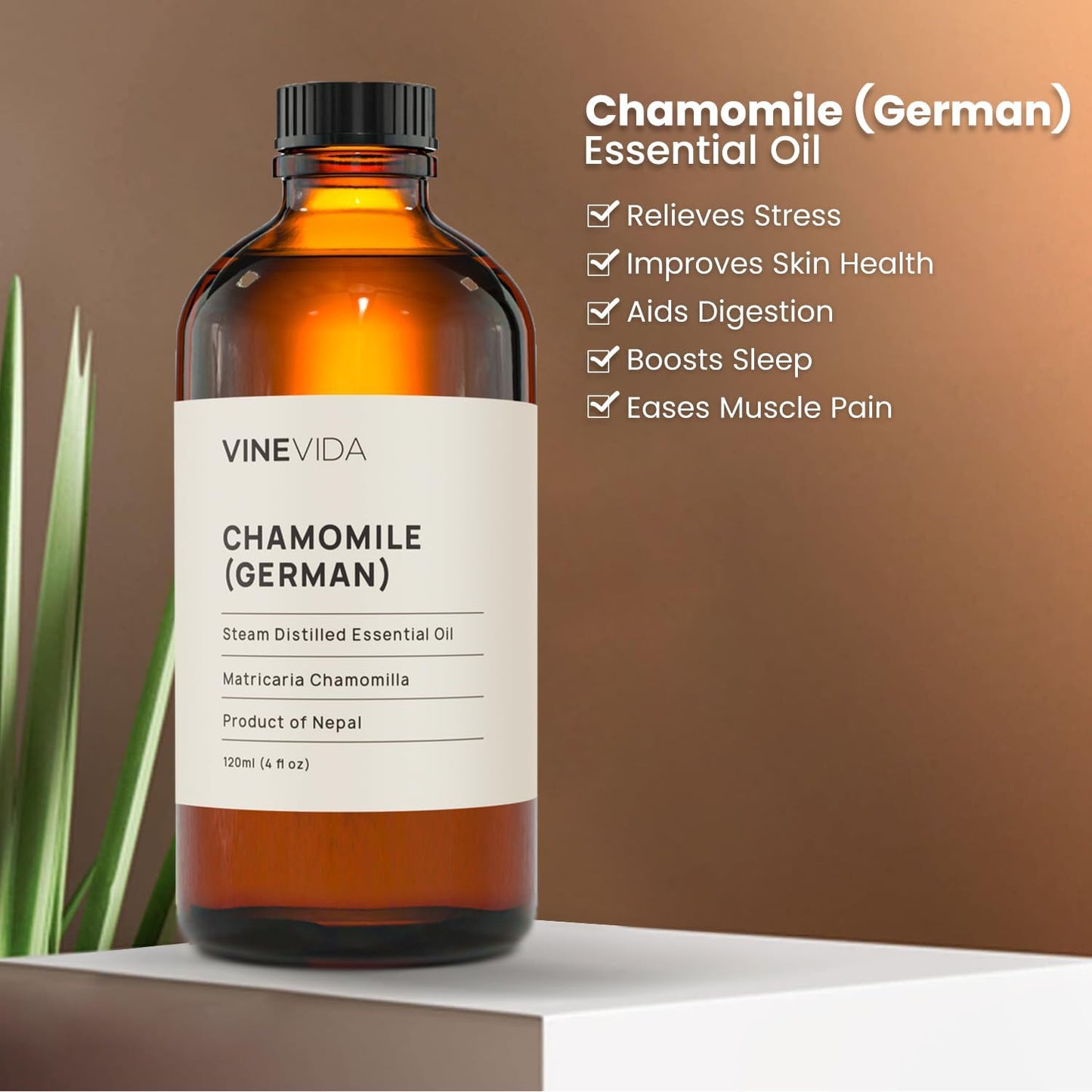 VINEVIDA Chamomile German Essential Oil 4 oz - Undiluted Chamomile Oil 4 oz - Chamomile Candle Oil Scent - DIY Candle Scents for Candlemaking - Bulk Essential Oil for Soap Making Safe for Skin