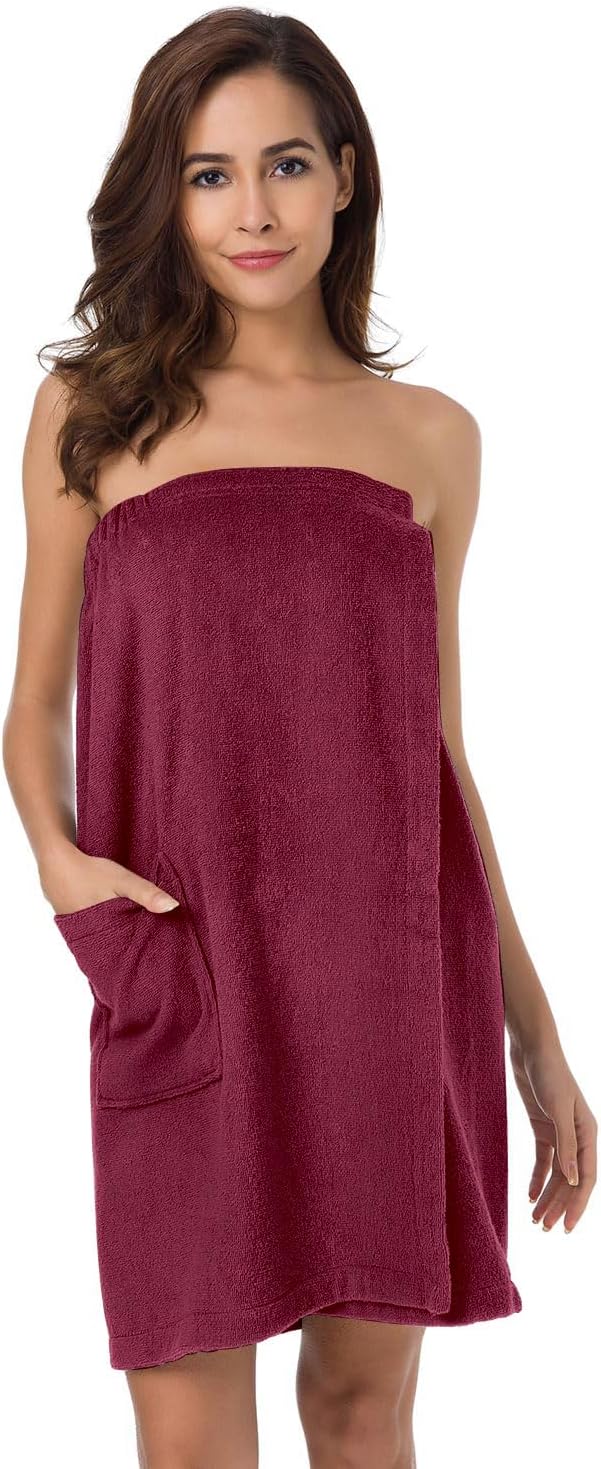 SIORO Women Bath Towel Wrap Robe, Soft Cotton Terry Spa Cloth, Plush Adjustable Closure for Shower, Travel, Pool, Gym