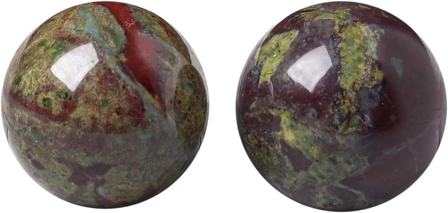Hand Exercise Balls 30mm for Women - Set of 2 Natural Crystal Stone Spheres - Finger Joint Relief & Stress Relax, Perfect Size for Women's Hands, Dragon Bloodstone