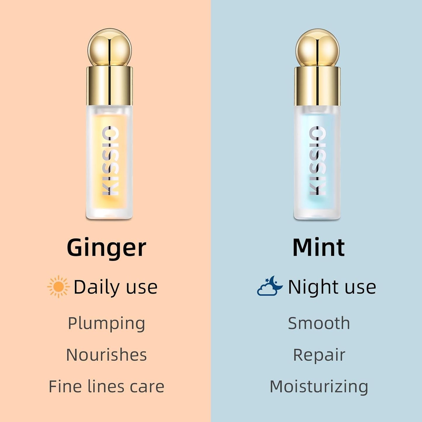 KISSIO Plumping Lip Gloss,Plumping,Moisturize and Elasticity,Lip Plumper and Lip Care for Day and Night Use,with Ginger,Peppermint and Jojoba Oil,Clear,10 ml