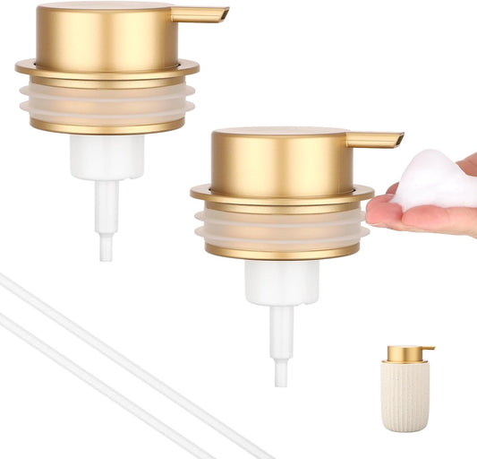 Segbeauty 2pcs Gold Foam Soap Dispenser Pump Head Lid, Foaming Hand Soap Dispenser Pump Replacement for Bathroom Ceramic Shampoo Bottle, Pumps for Kitchen Dish Wash Bottles, Hand Wash Lid Replacement