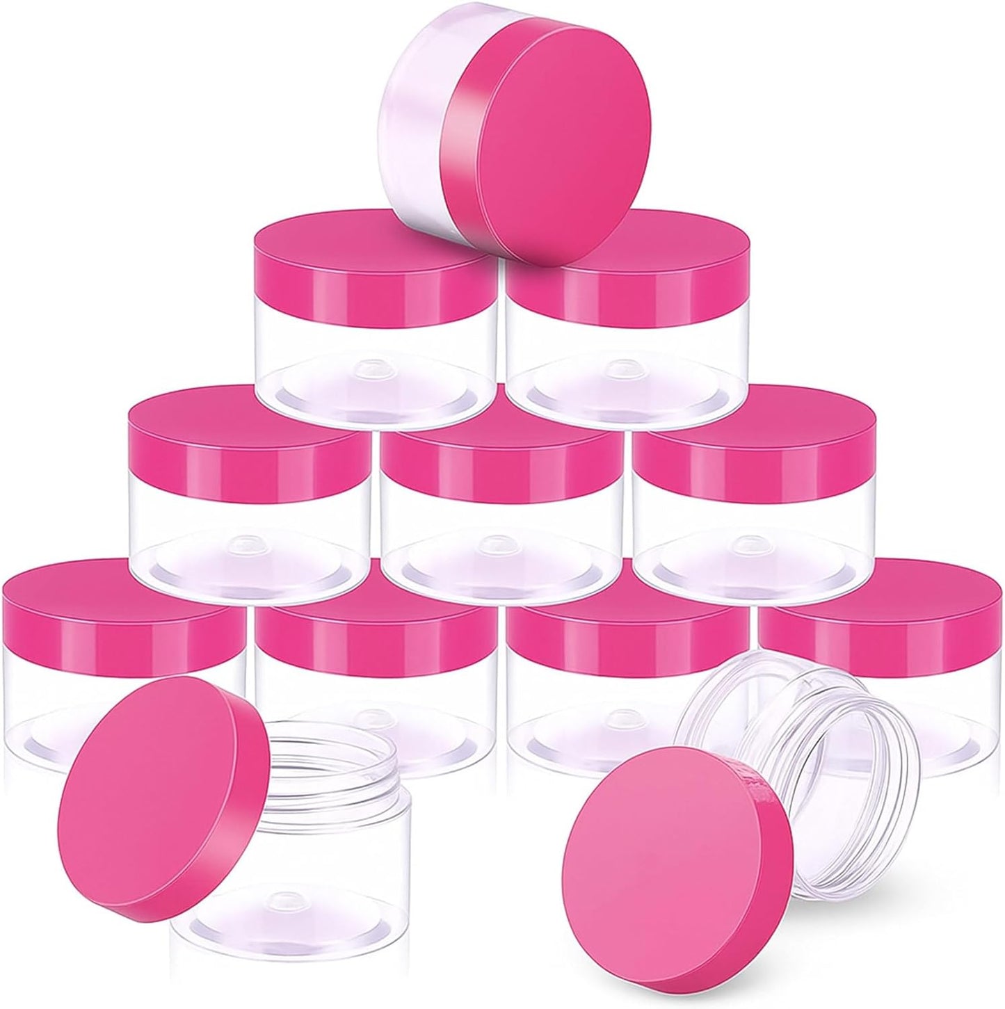 SATINIOR 12 Pack 4 oz Plastic Container Jars with Lids Round Clear Travel Cosmetic Container Slime Jars for Toiletries, Lotion, Cream, Ointments, Makeup, Rhinestone, Samples, Kitchen Storage(Pink)