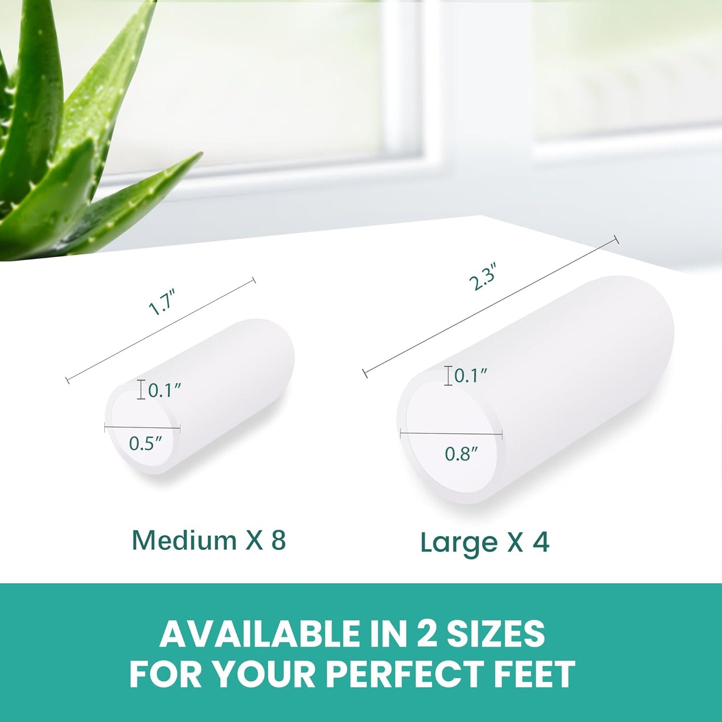 Welnove Gel Toe Cap and Protector - Silicone Toe Covers - Toe Cushions for Pain Relief, Missing or Ingrown Toenails, Corns, Calluses, Blisters - Infused Aloe Vera Extract (4 Large + 8 Medium, Clear)