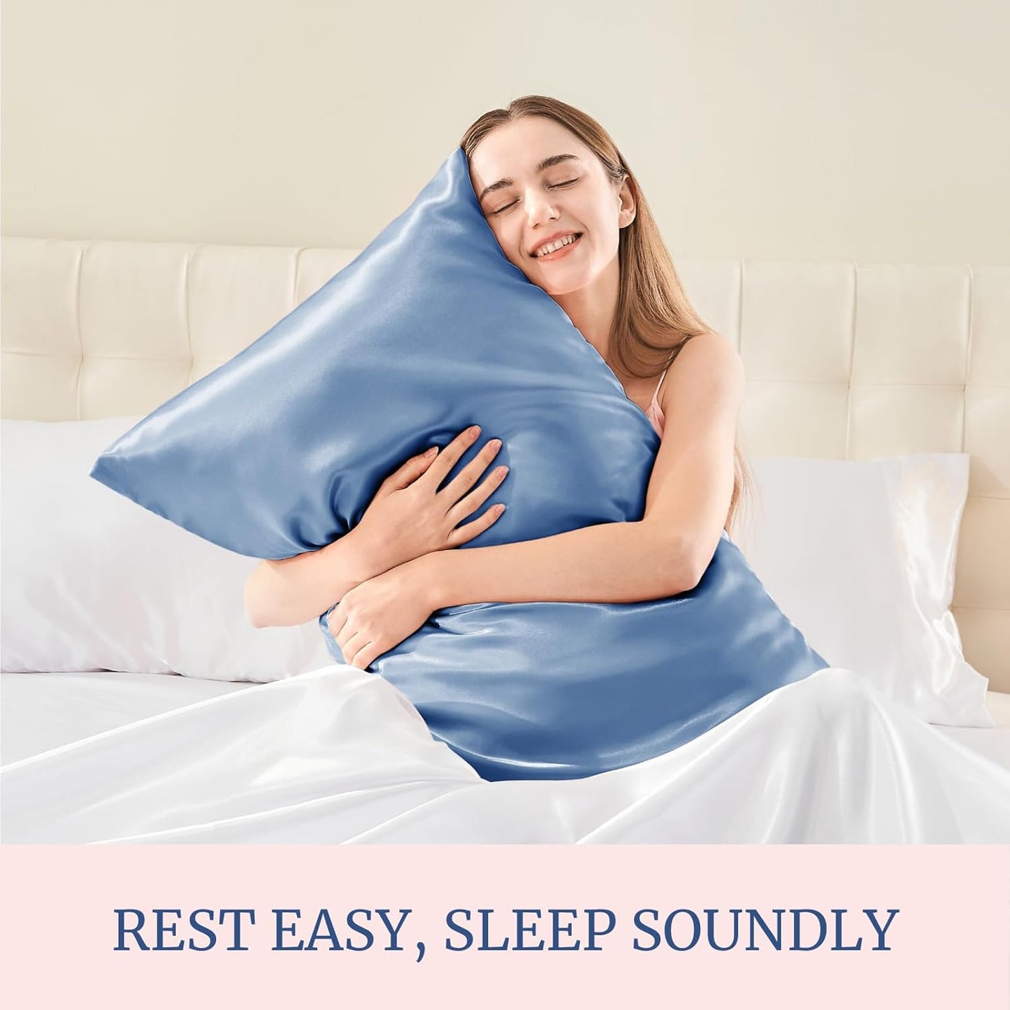 BEDELITE Satin Pillowcase for Hair and Skin, Super Soft Similar to Silk Pillow Cases 4 Pack with Envelope Closure, Cooling Pillowcases for Women Men (20"x26" Standard Size, Airy Blue)