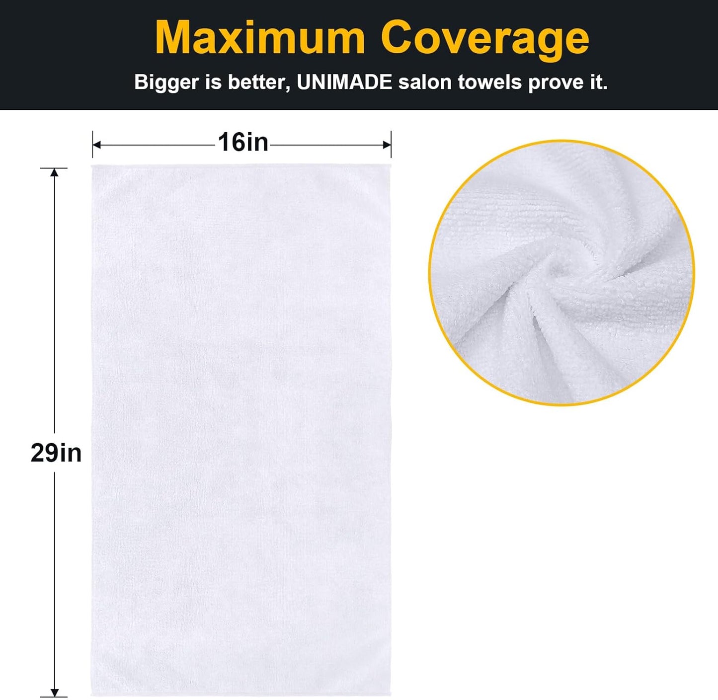 Salon Towels 48 Pack, Super Soft Microfiber Hand Towel, Highly Absorbent Hair-Drying Cloth for Gym, Bath, Spa Use and Home Beauty Care - White (16x29 inch)