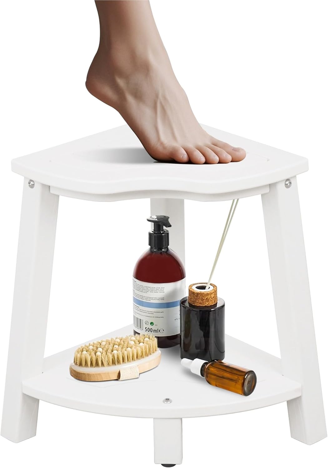 Corner Shower Bench,Plastic Stool for Shower Waterproof、Rot-Resistant,Shower Stool for Shaving Legs,Shower Benches for Inside Shower,Shower Bench Seat with Storage (White, 11.8 * 18.9 * 16.7)
