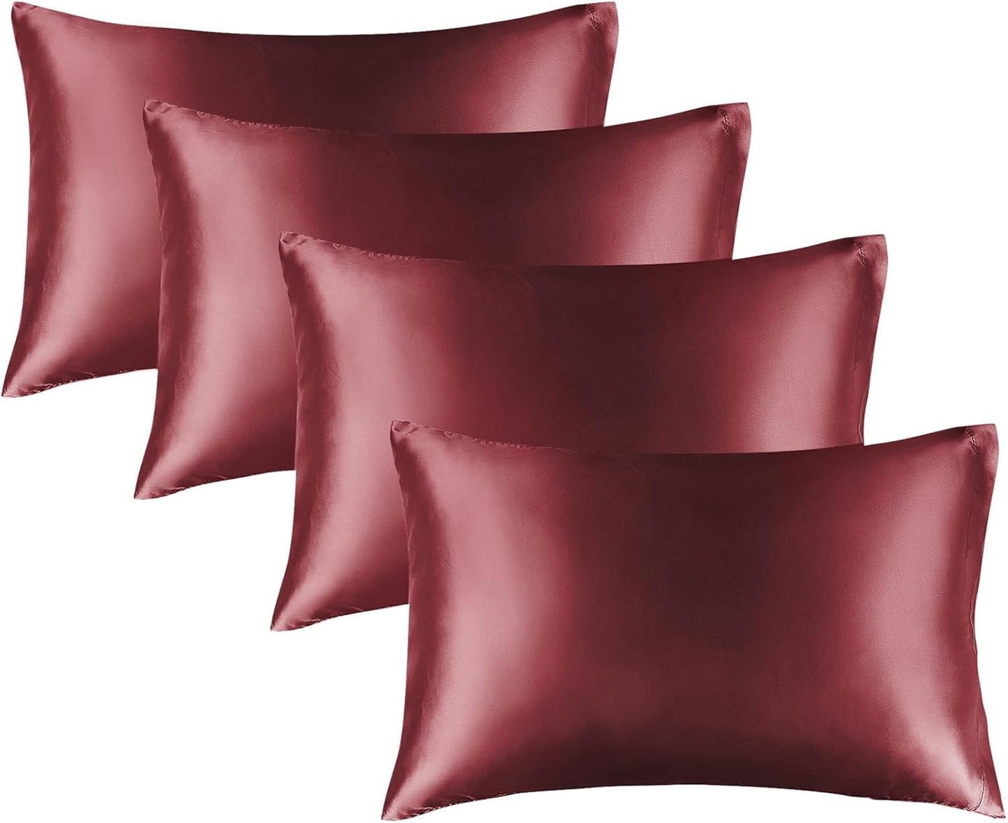 BEDELITE Satin Pillowcase for Hair and Skin, Super Soft Similar to Silk Pillow Cases 4 Pack with Envelope Closure, Cooling Pillowcases for Women Men (20"x30" Queen Size, Burgundy)