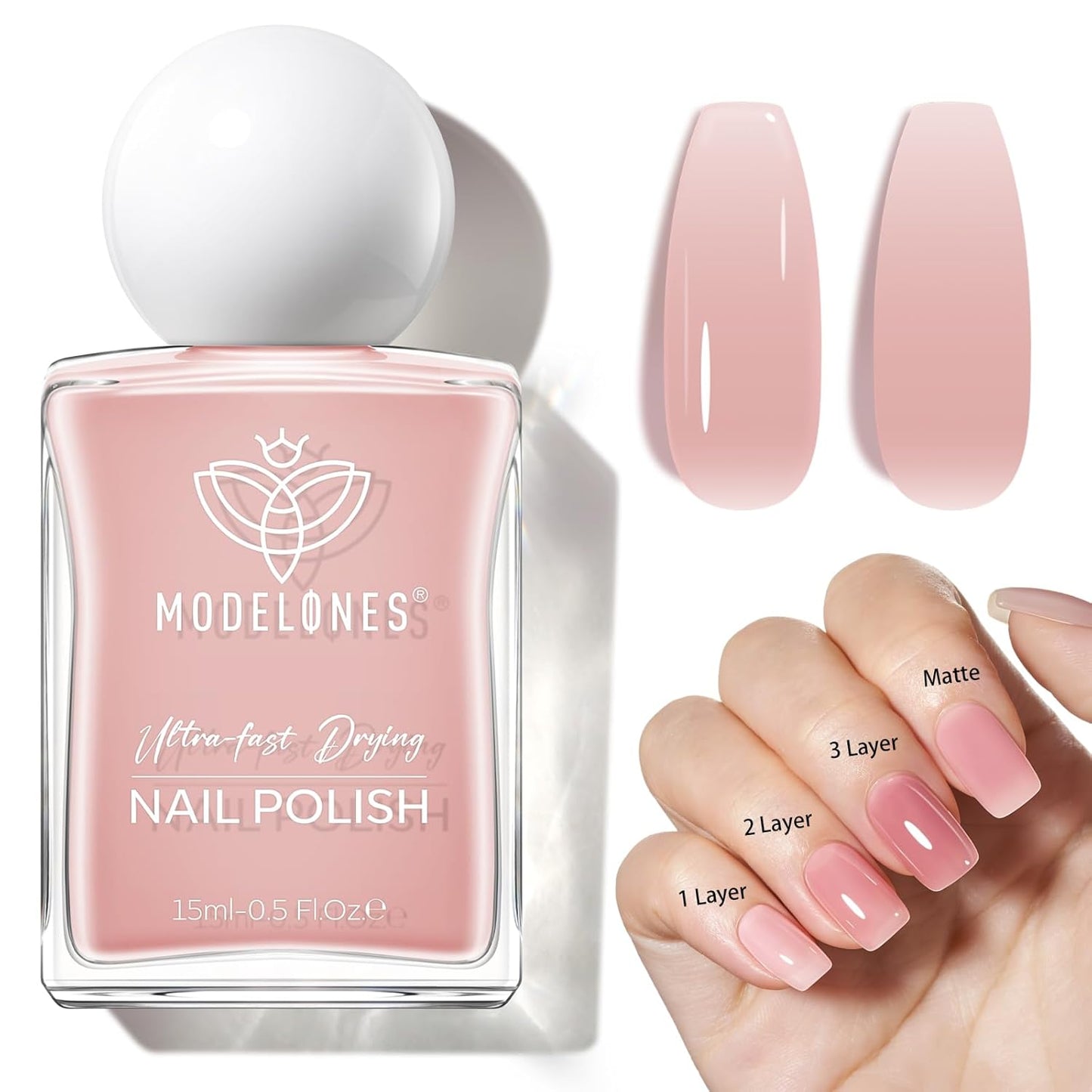 modelones Jelly Nude Nail Polish, 15 ml Jelly Natural Pink Translucent Color Quick Dry Nail Lacquer Strengthener Long Last Shine Fingernail Toe Nail Art DIY Home Travel Manicure Gift for Women Girls