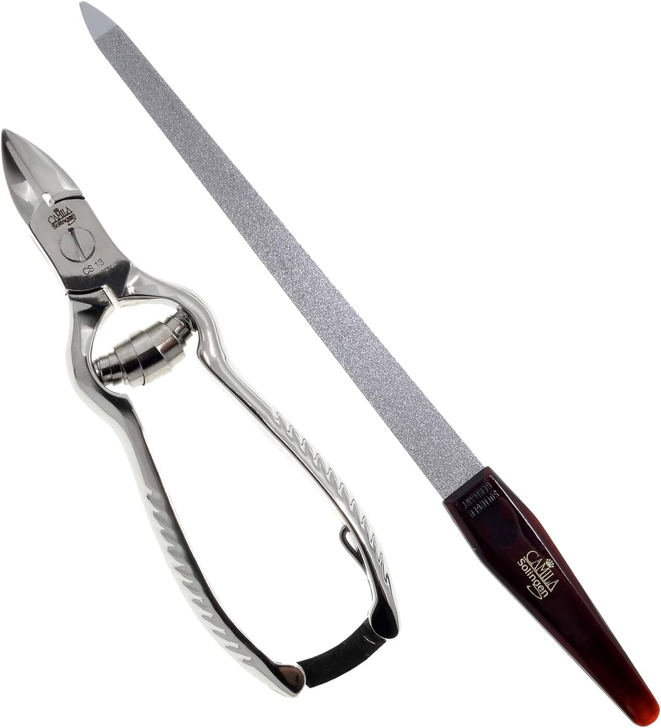 CS13 Large Heavy Duty Toe Nail Clipper for Thick Nails, Manicure and Pedicure & CS19 Large Professional Sapphire Metal Nail File for Fingernail and Toenail, Made in Solingen, Germany