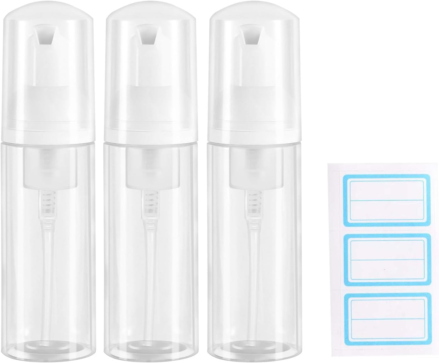 3pcs 2oz Plastic Travel Foam Pump Bottle - Portable Foaming Empty Bottle Dispenser for Hand Soap, Shampoo, Lash Cleanser - Well Suited for Travelers Daily Use (60ml)