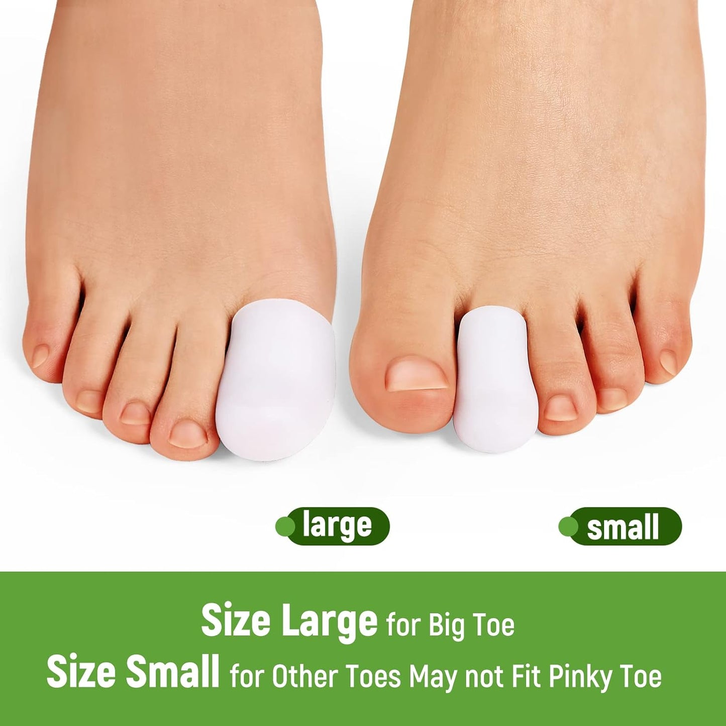 Bukihome Big Toe Protectors 10 ct, Silicone Toe Caps to Cushion Hammer Toe, Blister, Corn, Callus, Great for Running, Walking, Stop Toe Pain (Small, White)