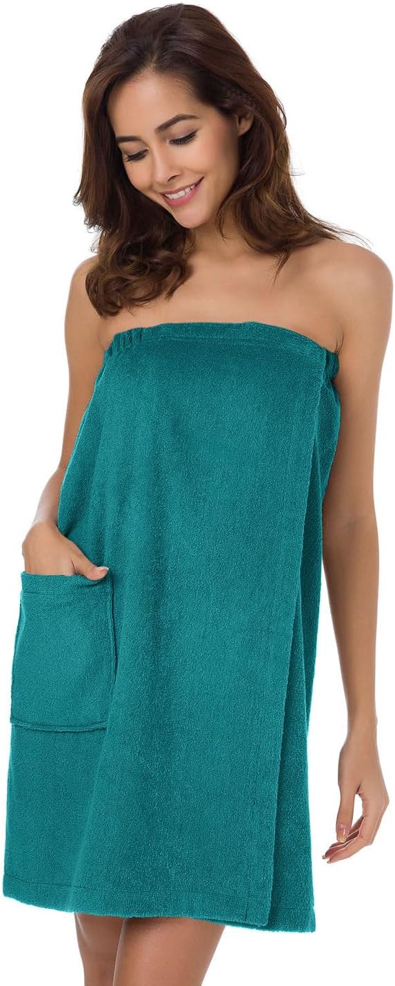 SIORO Women Bath Towel Wrap Robe, Soft Cotton Terry Spa Cloth, Plush Adjustable Closure for Shower, Travel, Pool, Gym