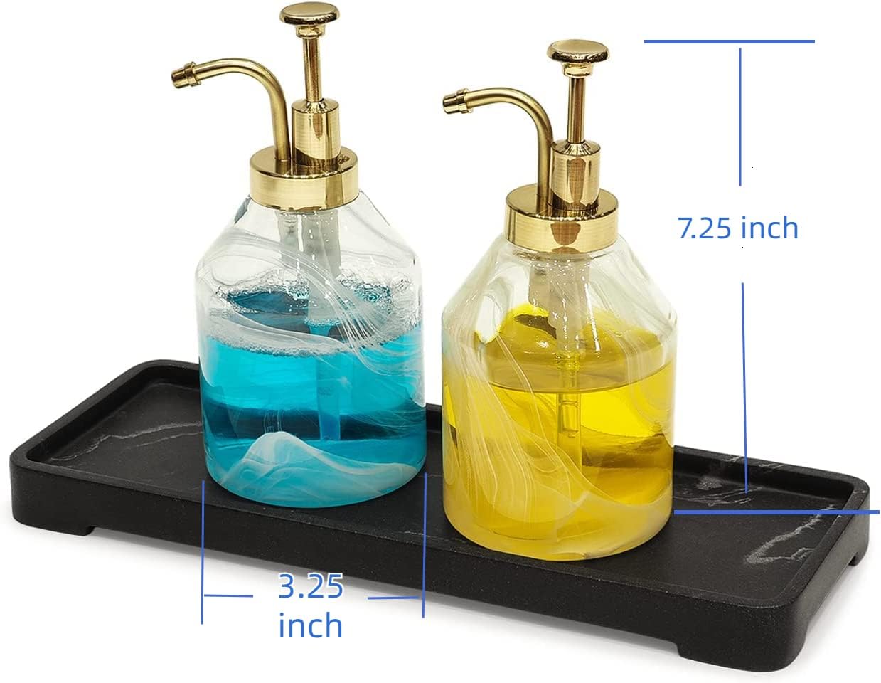 Bathroom Soap Dispenser Set 2pcs Value Pack 3D Smog Thick Glass Soap Bottle with Smooth Action Rust-Free ABS Pump,Luxury Kitchen Dish Soap Dispenser for Liquid Hand Lotion,Syrup-12.7Oz,Gold