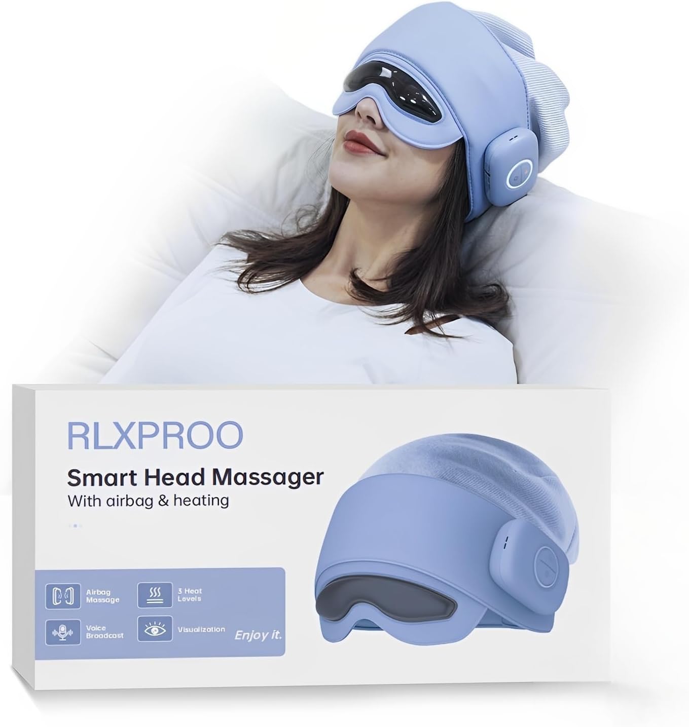 Head Massager for Fatigue Relief, Eye Massager with Heat, Head and Eye Massage for Stress Relief, Bluetooth-Capable, Rechargeable, Ideal for Rest & Relaxation,Avoid Walking/Reading While Using