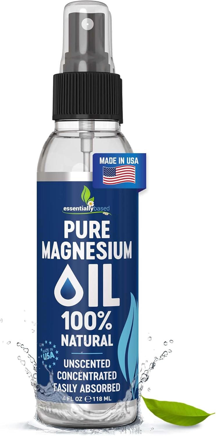 Pure Magnesium Oil Spray 4oz - Topical Magnesium Spray for Sleep Extra Strength - Less Sting - Less Itch - 100% Natural and Organic Oil - Made in USA