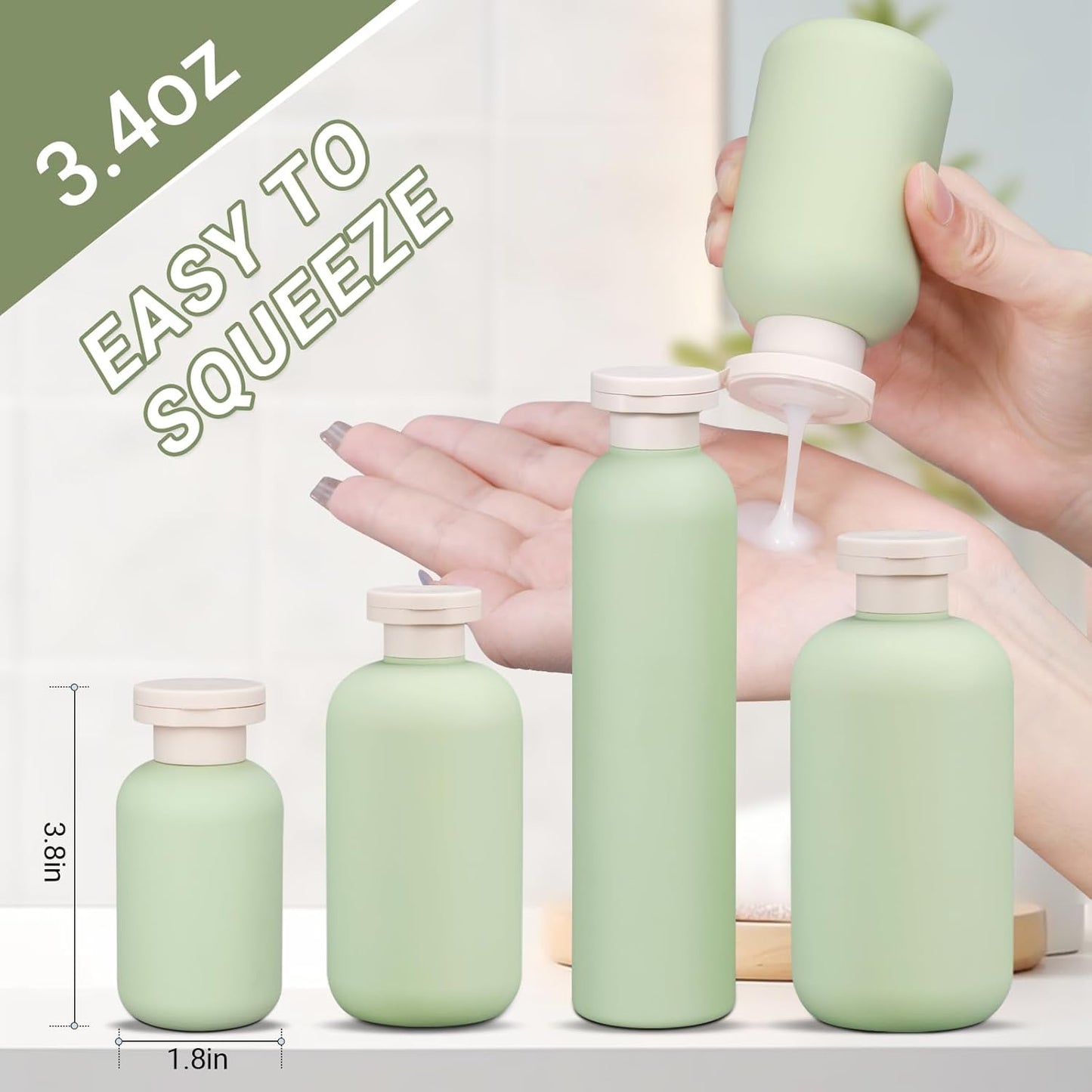 ASEVAT 3.4 oz Travel Bottles for Toiletries, Leak Proof Squeeze Bottles Refillable, Plastic Bottles with Caps for Shampoo, Lotion, Cream, Conditioner and Liquids (3 Pcs)