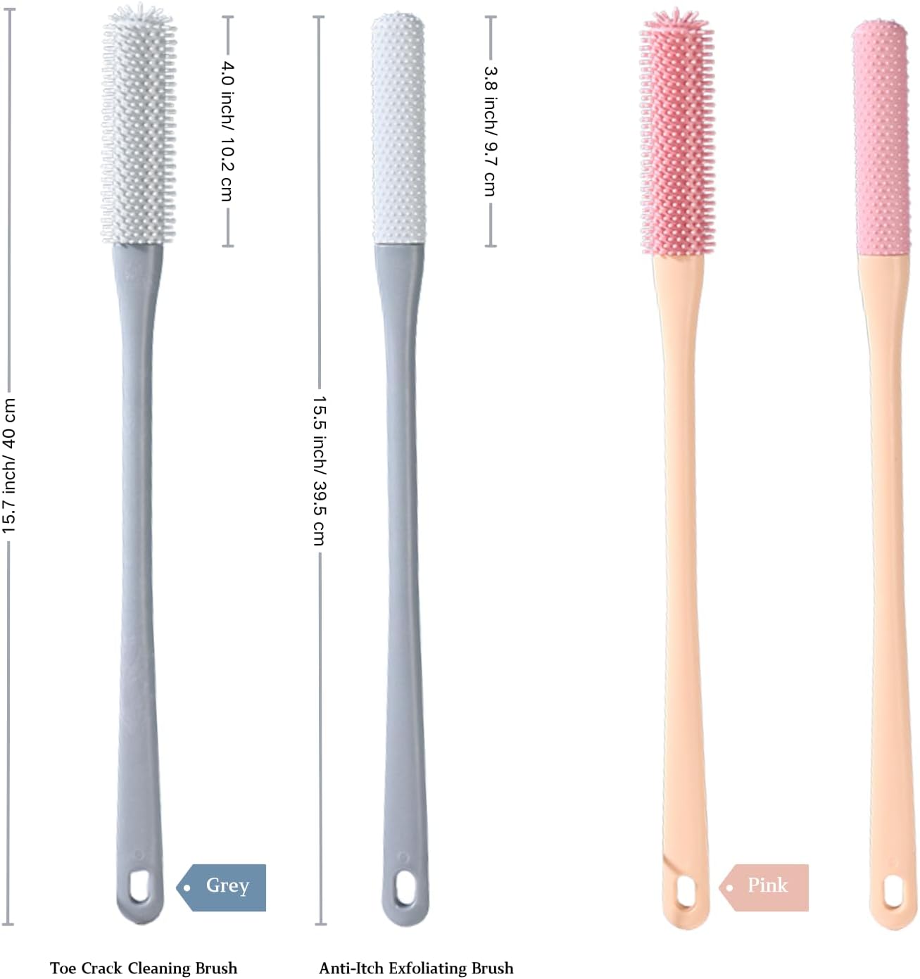 Toe Cleaning Brush with 15.7" Long Handle,Shower Foot Scrubber,No Bending, Ideal for Seniors, Expecting Mothers, Men & Women | Foot Scrubber & Anti-Itch Exfoliating Brush (2 Pack) (Pink)