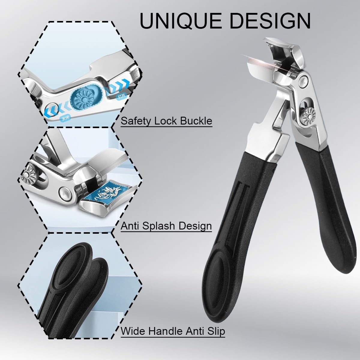 Nail Clippers for Seniors, Wide Jaw Fingernail Clippers and Angled Head Toenail Clippers for Thick Nail, Professional German Nail Clippers for Men, Women & Pregnant (Black 2)
