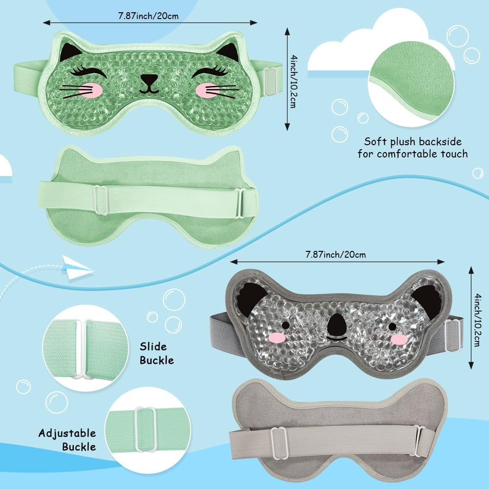 Kids Ice Packs 2 Packs Cooling Eye Mask with Soft Plush Backing for Children Boo Boos Sinus Headache Fever Patch for Kids (Green+Grey)
