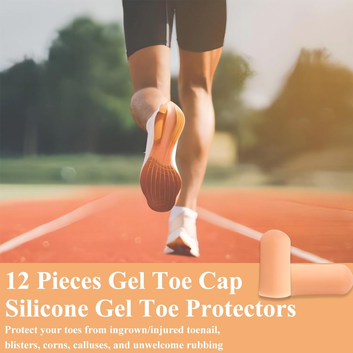 12 Pack Gel Toe Caps and Protectors, Silicone Toe Protectors for Missing or Ingrown Toenails Toe Caps and Sleeves for Shoes Protect Toe from Rubbing and Friction (Medium, Beige)