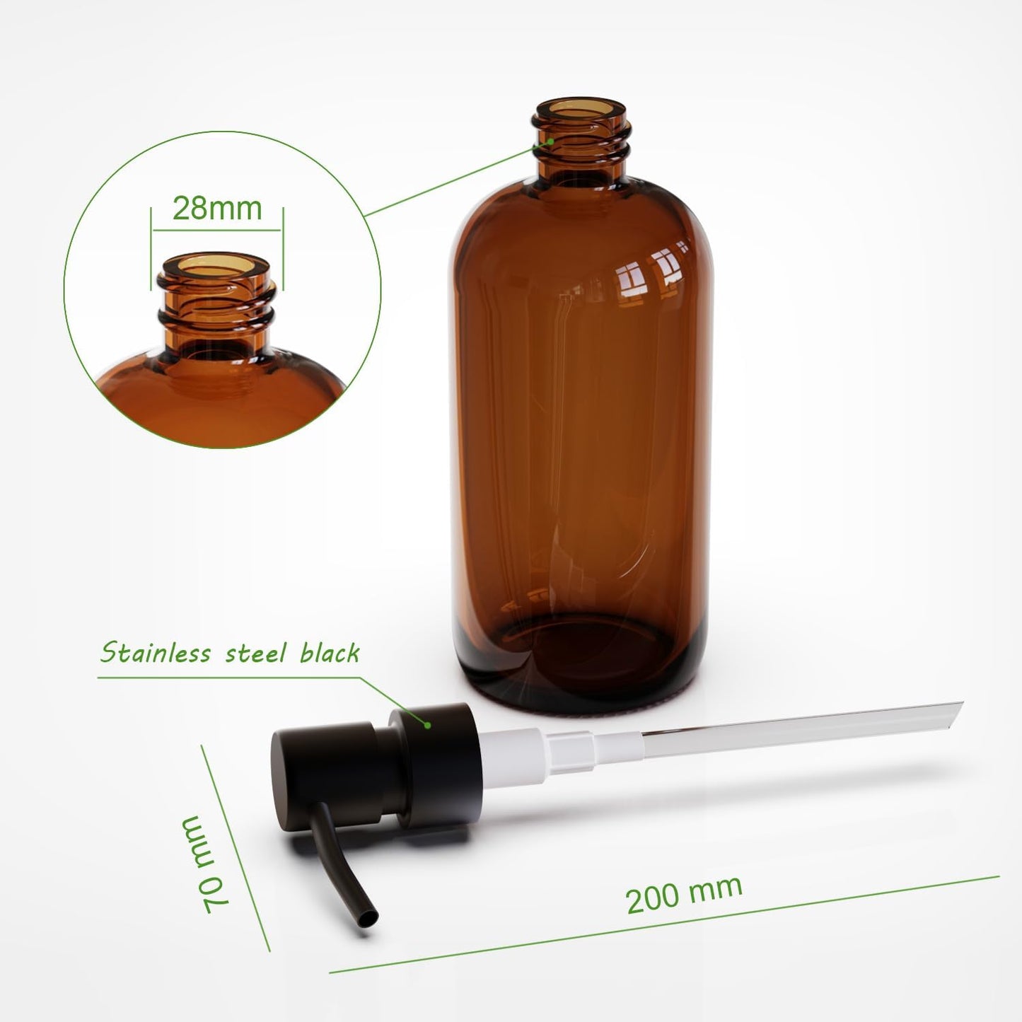 16oz Empty Stainless Steel Pump Bottles Dispenser 2 Pack Amber Refillable Pump Bottle for Shampoo, Liquid Soap, Massage Oil