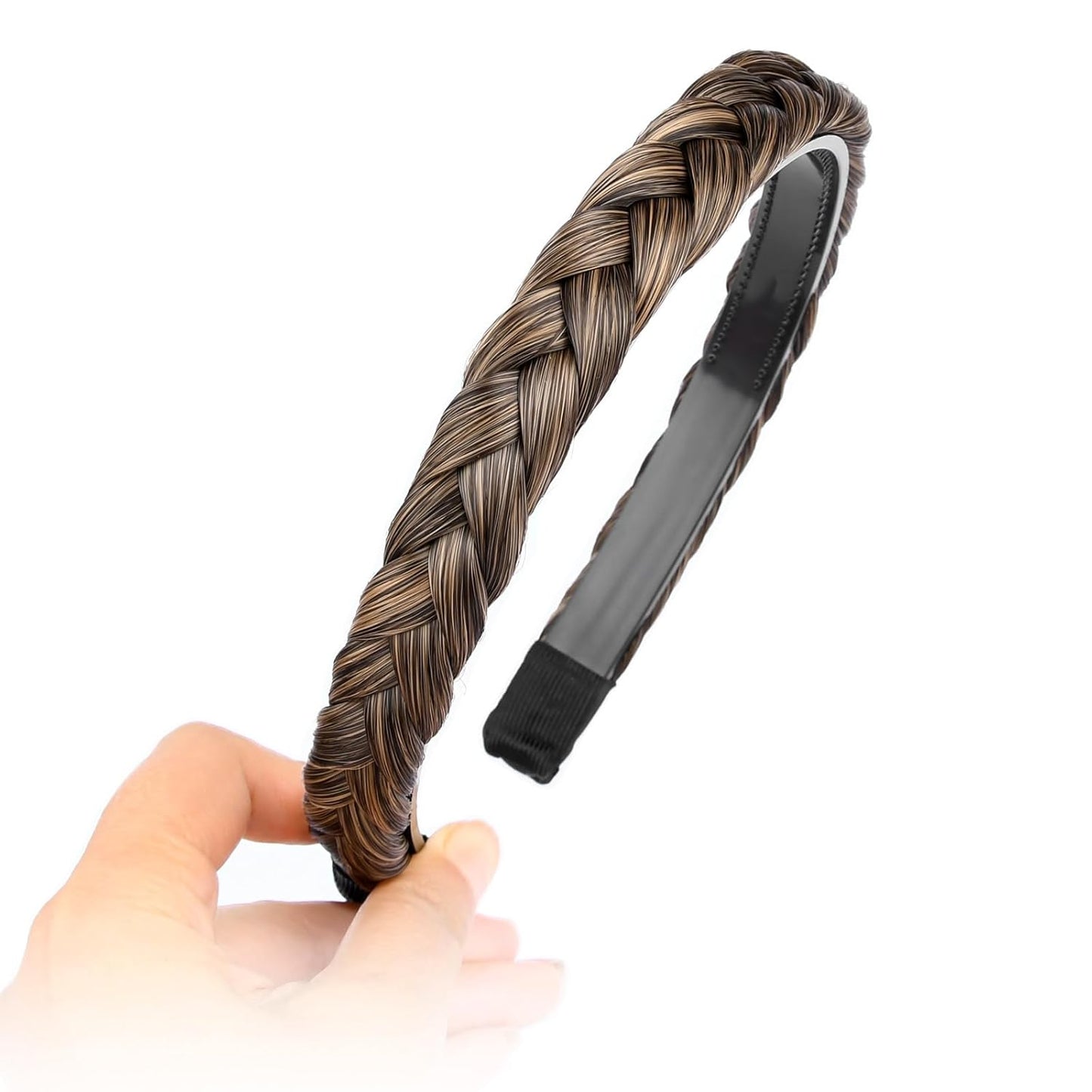 DIGUAN Width 0.9 inches Synthetic Hair Plaited Headband Braid With Teeth Hair Band Accessories for Women Girl (Dark Golden Brown)