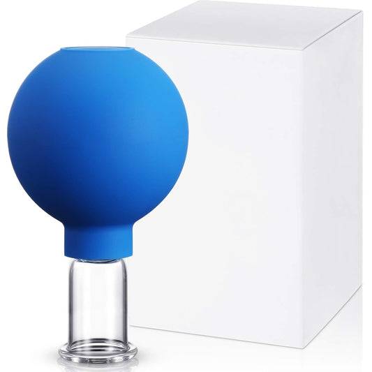 Nuanchu Facial Cupping Cup Blue Glass Face Cup Silicone Cupping Massage Vacuum Suction Mug for Body Face Leg Arm Back Shoulder Muscle and Joint Pain(0.65 Inch Diameter)