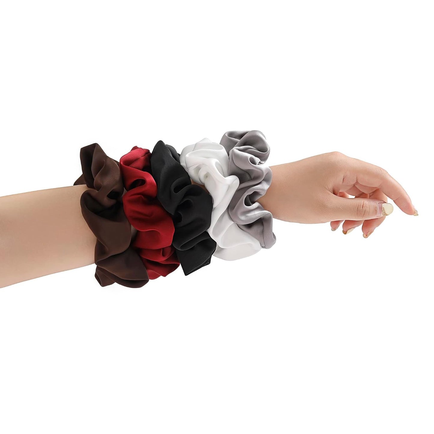 Big Silk Scrunchies for Women,Better than Satin,Silky Soft Scrunchie for Bun Luxurious Ponytail Holders Elastic Hair Ties No Damage (Black White Silver Red Brown)