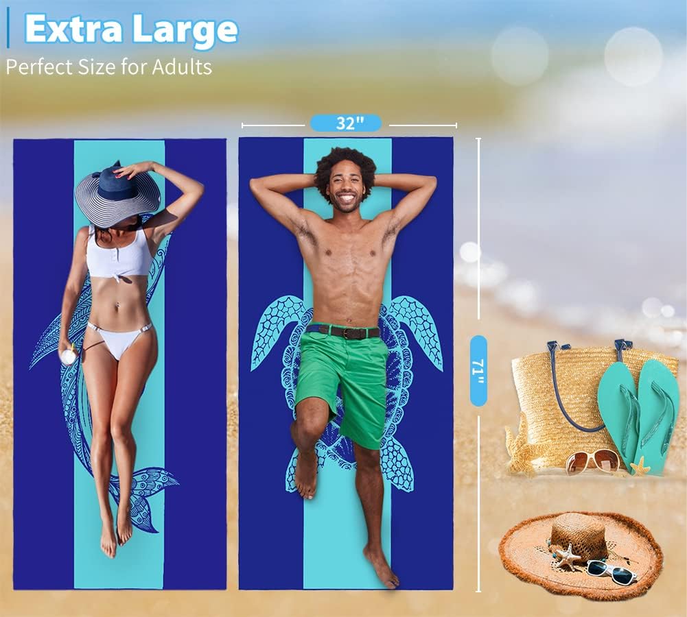 2 Pack Microfiber Lightweight Beach Towel 71"x32" Oversized Extra Large Thin Sand Free Towels Travel Swim Pool Yoga Gym Camping for Adults Women Men Beach Essentials Accessories Vacation Gift