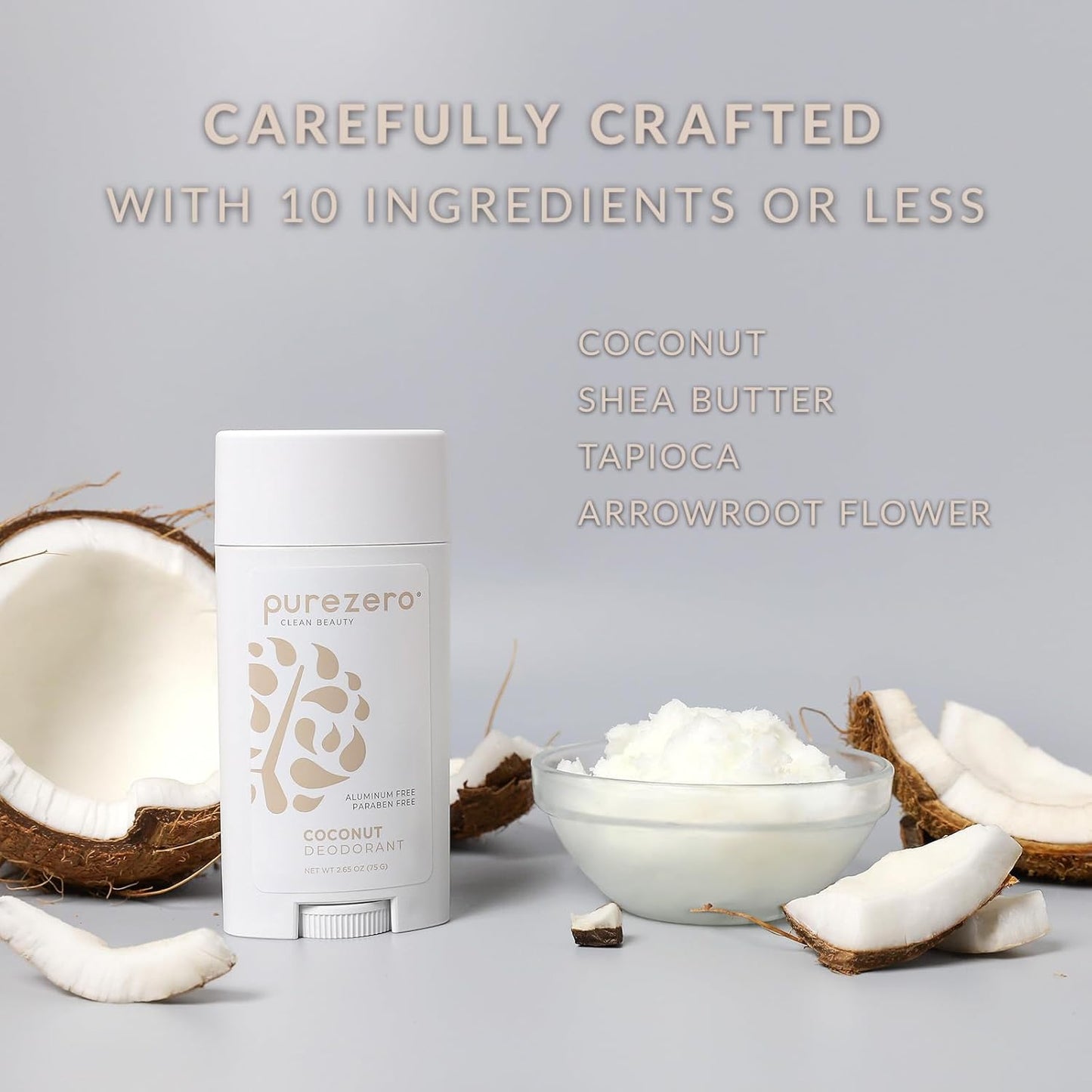 Purezero Deodorant | COCONUT | Aluminum & Paraben Free with Baking Soda and 24-Hour Odor Protection | For Women & Men | Infused with Shea Butter & Coconut Oil (1 Pack)