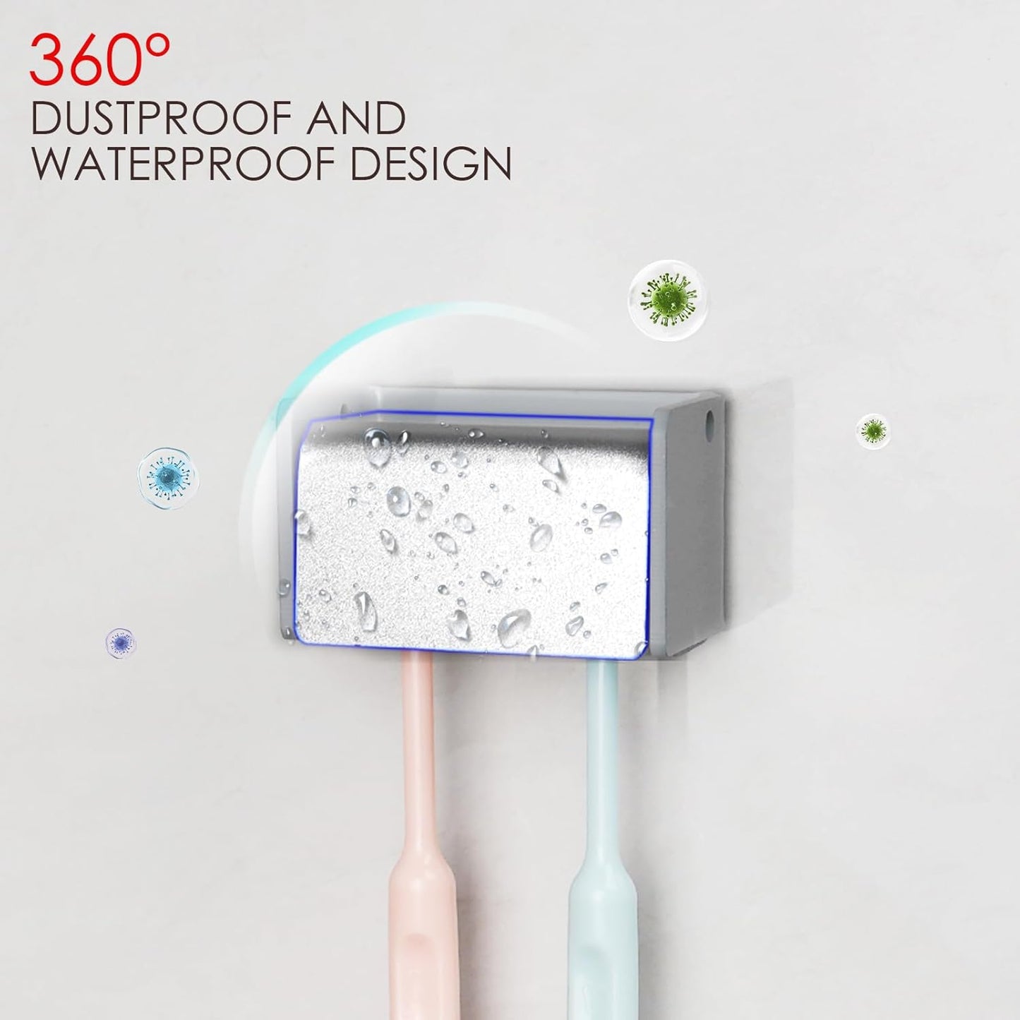 Toothbrush Holder Wall Mounted with Cover for Bathroom, 2 Slots Toothbrush Storage Organizer for Shower, Self Adhesive Toothbrush Hanger Rack for Dorm, Cabinet (Silver)